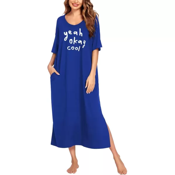 imageEkouaer Long Nightgown for Women Short Sleeve Sleepwear Plus Size Loungewear with Pockets MXXXLSnorkel Blue