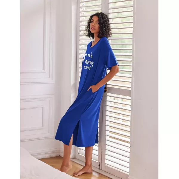 imageEkouaer Long Nightgown for Women Short Sleeve Sleepwear Plus Size Loungewear with Pockets MXXXLSnorkel Blue