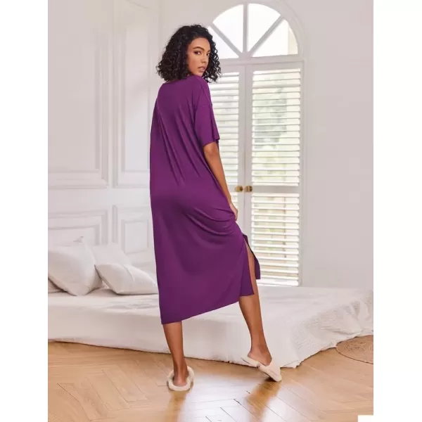 imageEkouaer Long Nightgown for Women Short Sleeve Sleepwear Plus Size Loungewear with Pockets MXXXLWineberry Heart