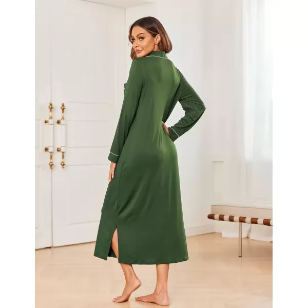 imageEkouaer Nightgowns for Women Long Sleeves Nightgown Soft Sleepwear Button V Neck Sleepshirt Long Nightgown SXXLArmy Green