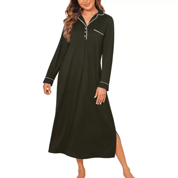 imageEkouaer Nightgowns for Women Long Sleeves Nightgown Soft Sleepwear Button V Neck Sleepshirt Long Nightgown SXXLBlack