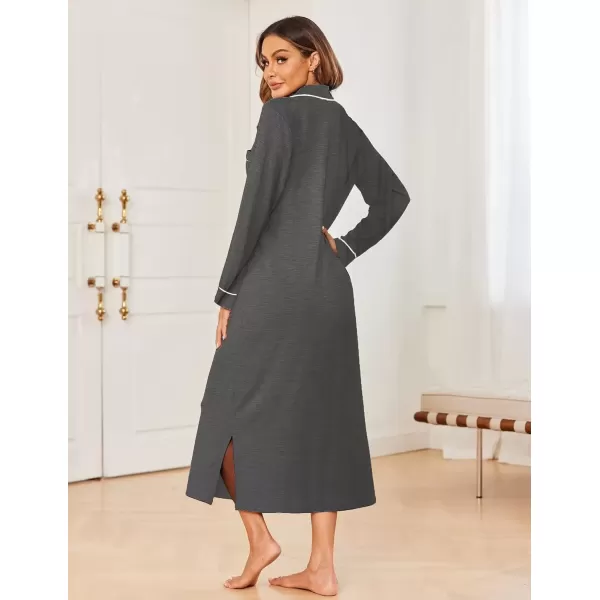 imageEkouaer Nightgowns for Women Long Sleeves Nightgown Soft Sleepwear Button V Neck Sleepshirt Long Nightgown SXXLDark Grey