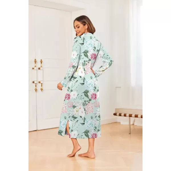 imageEkouaer Nightgowns for Women Long Sleeves Nightgown Soft Sleepwear Button V Neck Sleepshirt Long Nightgown SXXLGreen Pink Flower