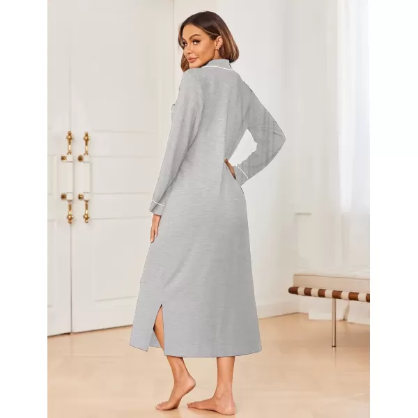 imageEkouaer Nightgowns for Women Long Sleeves Nightgown Soft Sleepwear Button V Neck Sleepshirt Long Nightgown SXXLLight Grey