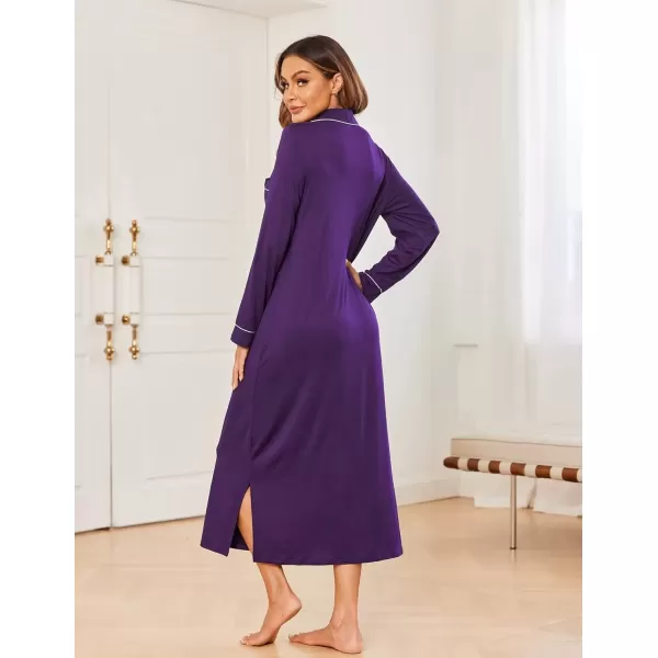 imageEkouaer Nightgowns for Women Long Sleeves Nightgown Soft Sleepwear Button V Neck Sleepshirt Long Nightgown SXXLPurple