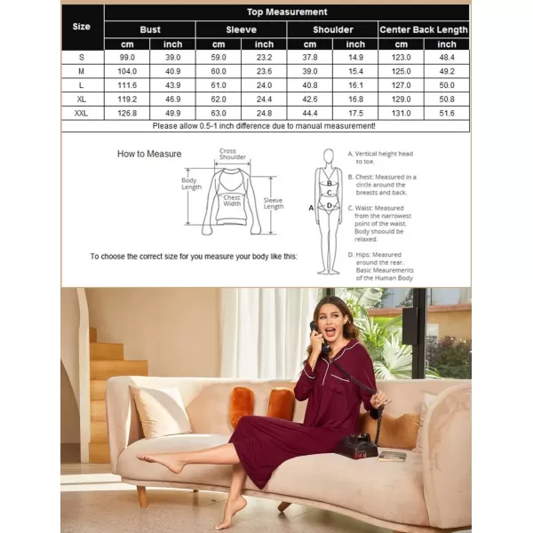 imageEkouaer Nightgowns for Women Long Sleeves Nightgown Soft Sleepwear Button V Neck Sleepshirt Long Nightgown SXXLPurple