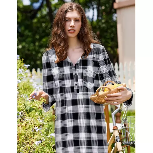 imageEkouaer Women Flannel Nightgown Full Length Boyfriend Nightshirt Plaid Long Sleep Dress with Button Loungewear SXXXLBlack Plaid