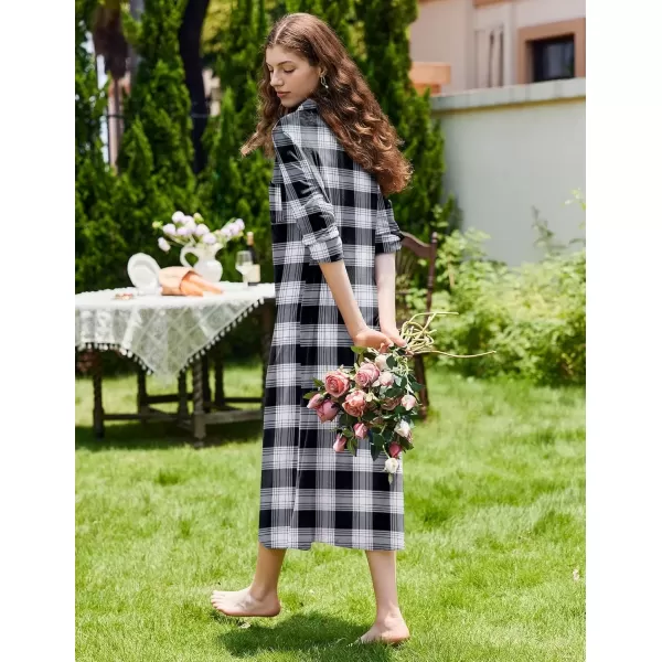 imageEkouaer Women Flannel Nightgown Full Length Boyfriend Nightshirt Plaid Long Sleep Dress with Button Loungewear SXXXLBlack Plaid