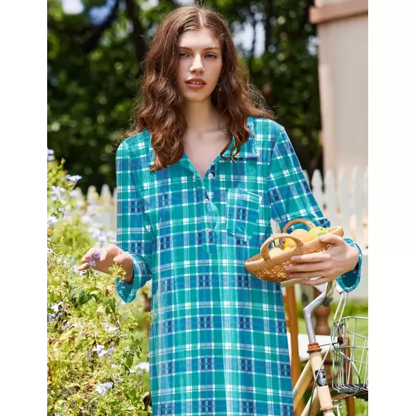 imageEkouaer Women Flannel Nightgown Full Length Boyfriend Nightshirt Plaid Long Sleep Dress with Button Loungewear SXXXLBlue  Green Plaid