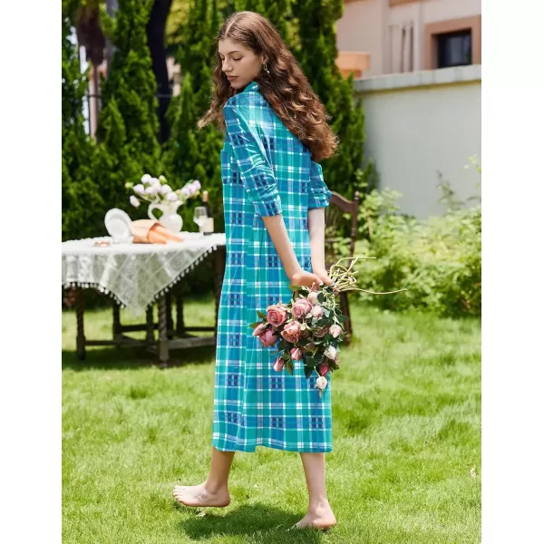 imageEkouaer Women Flannel Nightgown Full Length Boyfriend Nightshirt Plaid Long Sleep Dress with Button Loungewear SXXXLBlue  Green Plaid