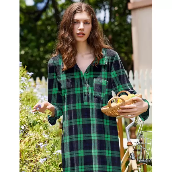 imageEkouaer Women Flannel Nightgown Full Length Boyfriend Nightshirt Plaid Long Sleep Dress with Button Loungewear SXXXLGreen Plaid