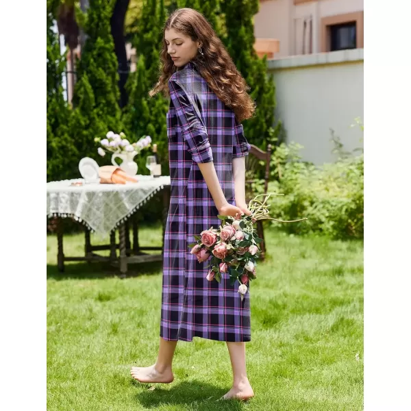 imageEkouaer Women Flannel Nightgown Full Length Boyfriend Nightshirt Plaid Long Sleep Dress with Button Loungewear SXXXLPurple Plaid