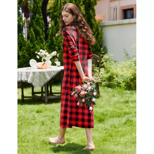 imageEkouaer Women Flannel Nightgown Full Length Boyfriend Nightshirt Plaid Long Sleep Dress with Button Loungewear SXXXLRed  Black Plaid