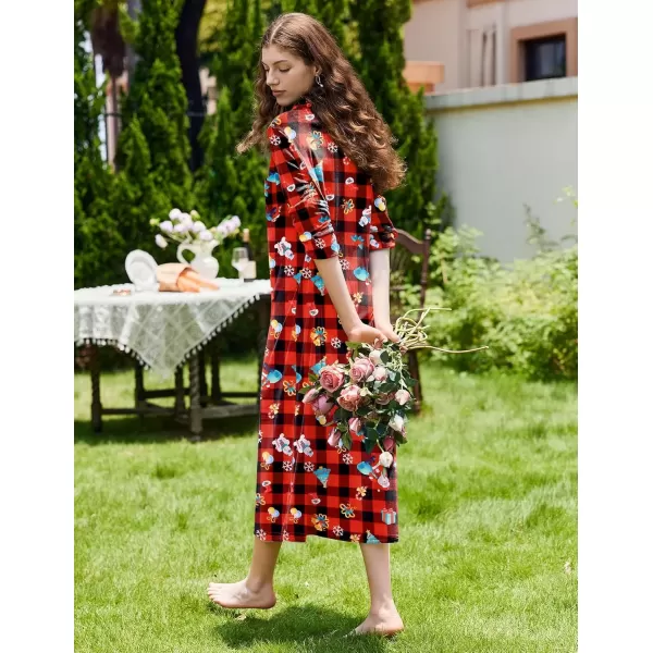 imageEkouaer Women Flannel Nightgown Full Length Boyfriend Nightshirt Plaid Long Sleep Dress with Button Loungewear SXXXLRed Christmas