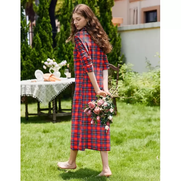 imageEkouaer Women Flannel Nightgown Full Length Boyfriend Nightshirt Plaid Long Sleep Dress with Button Loungewear SXXXLRed Plaid