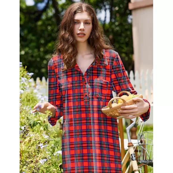 imageEkouaer Women Flannel Nightgown Full Length Boyfriend Nightshirt Plaid Long Sleep Dress with Button Loungewear SXXXLRed Plaid