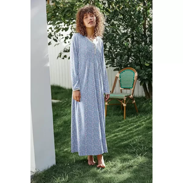 imageEkouaer Womens Long Sleeve Nightgown Full Length Sleepwear Long Sleepshirts Henley Sleep Dress S4XLAablue Florals