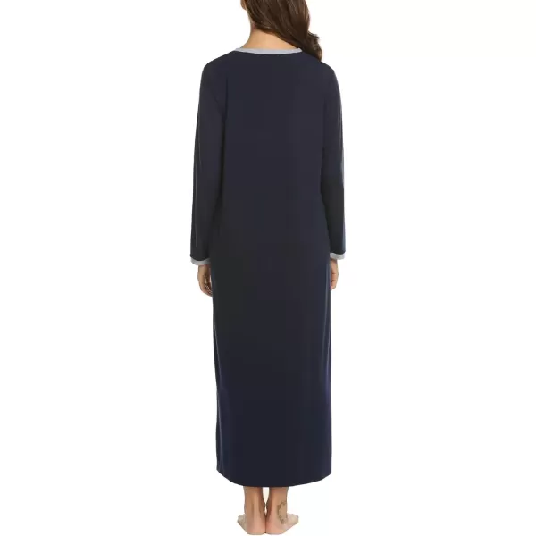 imageEkouaer Womens Long Sleeve Nightgown Full Length Sleepwear Long Sleepshirts Henley Sleep Dress S4XLAanavy Blue