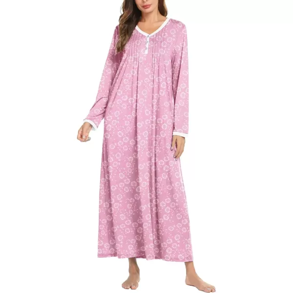 imageEkouaer Womens Long Sleeve Nightgown Full Length Sleepwear Long Sleepshirts Henley Sleep Dress S4XLAapink Florals