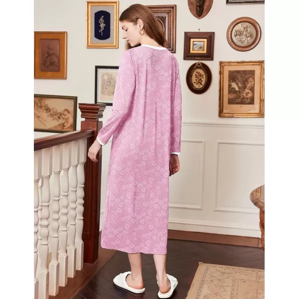 imageEkouaer Womens Long Sleeve Nightgown Full Length Sleepwear Long Sleepshirts Henley Sleep Dress S4XLAapink Florals