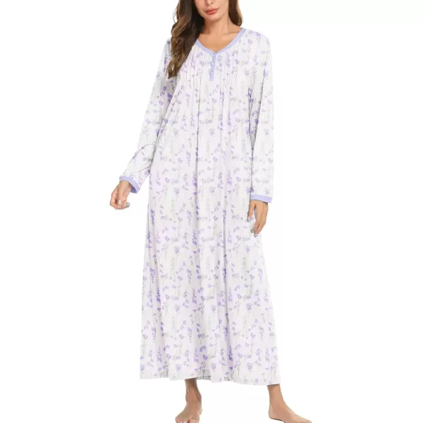 imageEkouaer Womens Long Sleeve Nightgown Full Length Sleepwear Long Sleepshirts Henley Sleep Dress S4XLAawhite Flowers