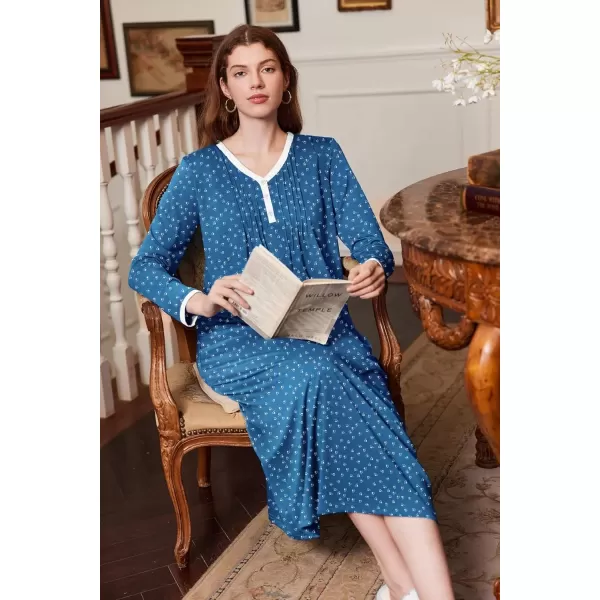 imageEkouaer Womens Long Sleeve Nightgown Full Length Sleepwear Long Sleepshirts Henley Sleep Dress S4XLAblue Dog Footprints