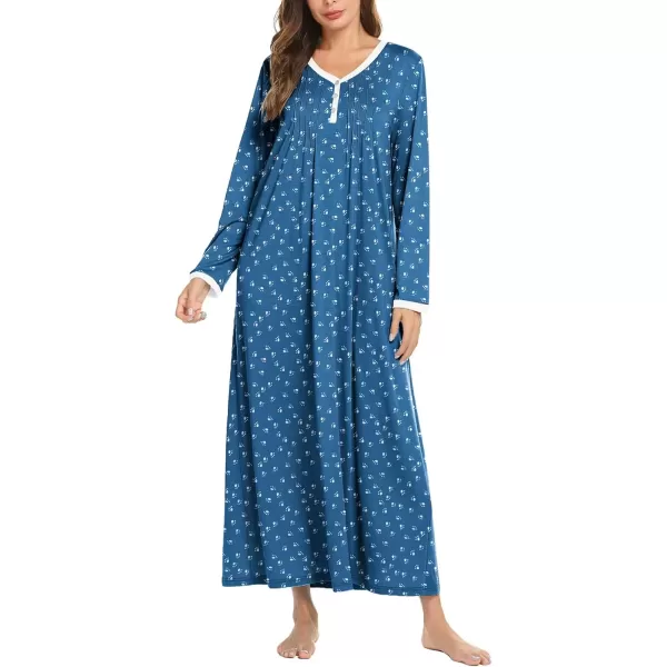 imageEkouaer Womens Long Sleeve Nightgown Full Length Sleepwear Long Sleepshirts Henley Sleep Dress S4XLAblue Dog Footprints