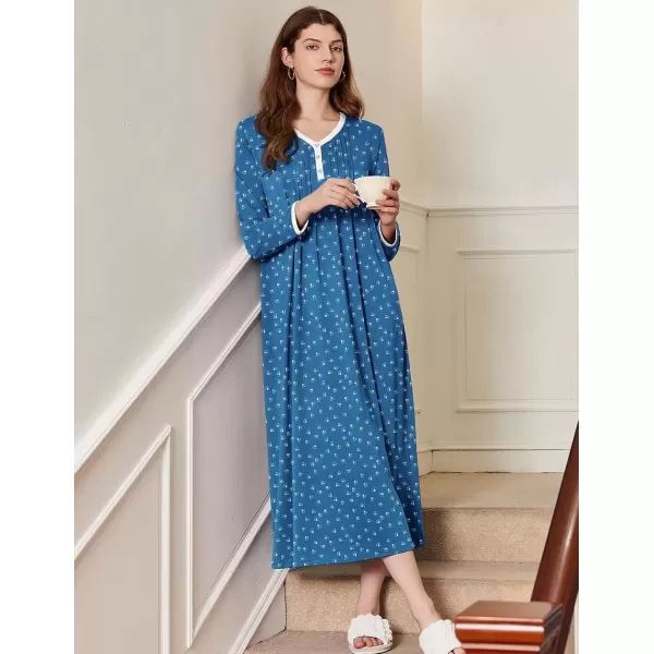 imageEkouaer Womens Long Sleeve Nightgown Full Length Sleepwear Long Sleepshirts Henley Sleep Dress S4XLAblue Dog Footprints