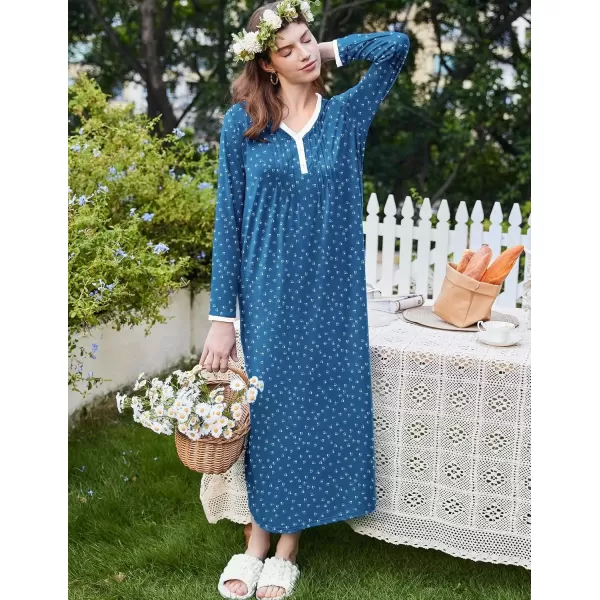 imageEkouaer Womens Long Sleeve Nightgown Full Length Sleepwear Long Sleepshirts Henley Sleep Dress S4XLAblue Dog Footprints