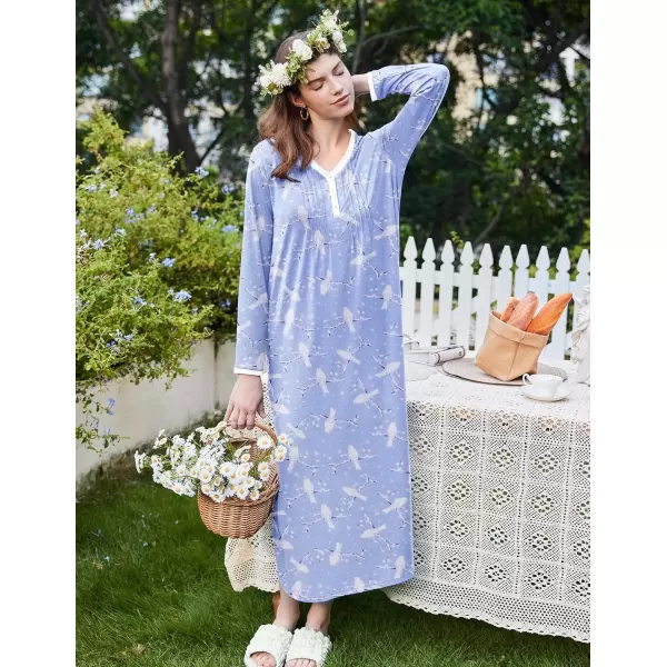 imageEkouaer Womens Long Sleeve Nightgown Full Length Sleepwear Long Sleepshirts Henley Sleep Dress S4XLAblue Pigeon