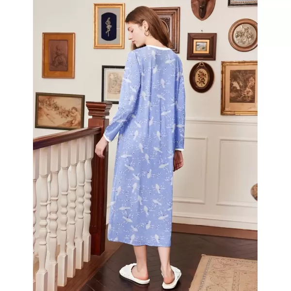 imageEkouaer Womens Long Sleeve Nightgown Full Length Sleepwear Long Sleepshirts Henley Sleep Dress S4XLAblue Pigeon