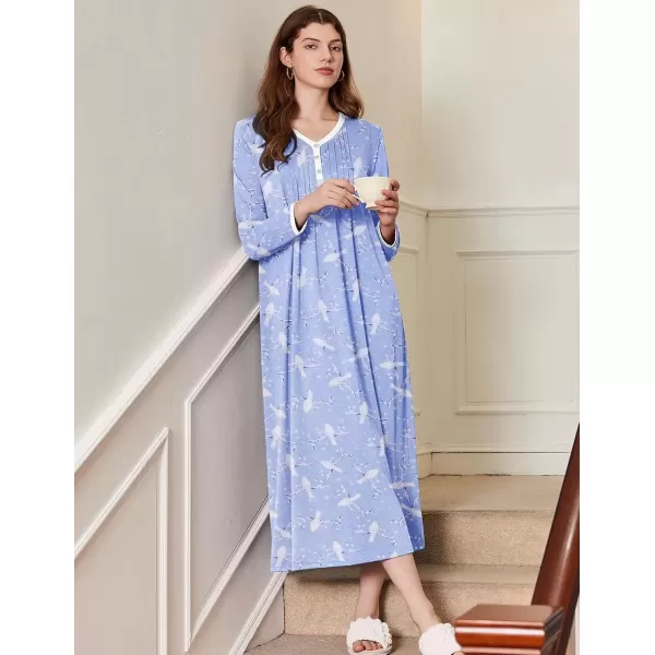 imageEkouaer Womens Long Sleeve Nightgown Full Length Sleepwear Long Sleepshirts Henley Sleep Dress S4XLAblue Pigeon