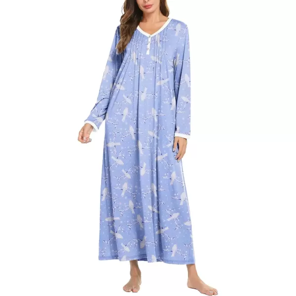 imageEkouaer Womens Long Sleeve Nightgown Full Length Sleepwear Long Sleepshirts Henley Sleep Dress S4XLAblue Pigeon