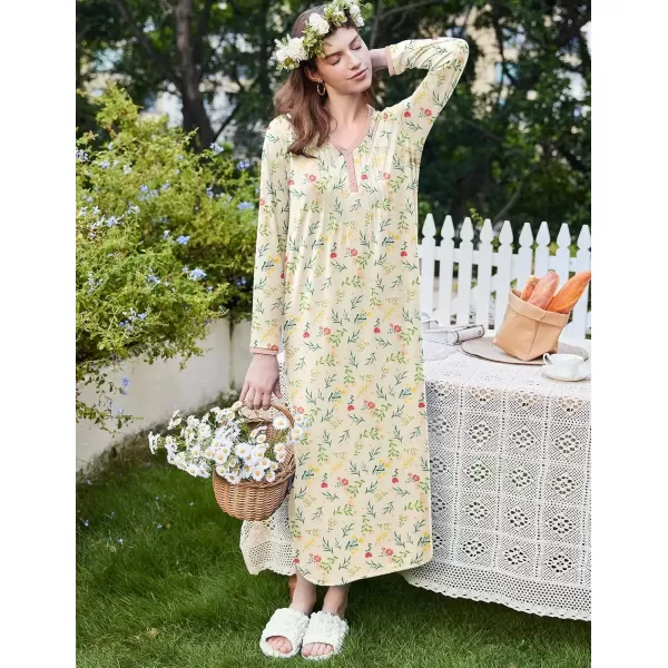 imageEkouaer Womens Long Sleeve Nightgown Full Length Sleepwear Long Sleepshirts Henley Sleep Dress S4XLAwhite Flowers