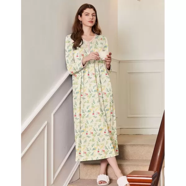 imageEkouaer Womens Long Sleeve Nightgown Full Length Sleepwear Long Sleepshirts Henley Sleep Dress S4XLAwhite Flowers