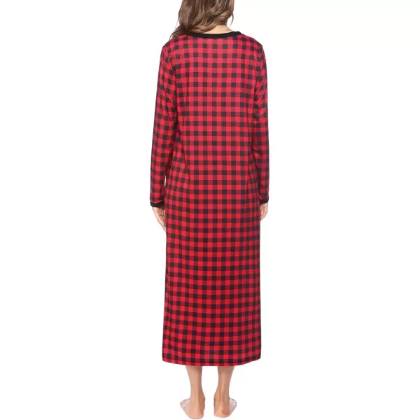 imageEkouaer Womens Long Sleeve Nightgown Full Length Sleepwear Long Sleepshirts Henley Sleep Dress S4XLBbredblack Grid