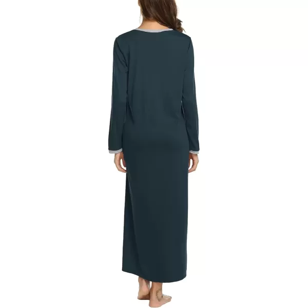 imageEkouaer Womens Long Sleeve Nightgown Full Length Sleepwear Long Sleepshirts Henley Sleep Dress S4XLBdark Green