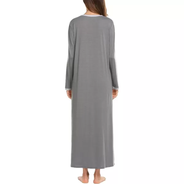 imageEkouaer Womens Long Sleeve Nightgown Full Length Sleepwear Long Sleepshirts Henley Sleep Dress S4XLBdark Grey