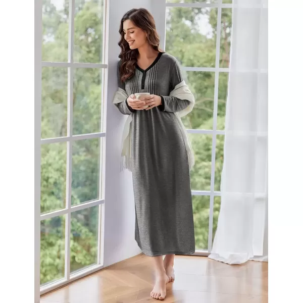 imageEkouaer Womens Long Sleeve Nightgown Full Length Sleepwear Long Sleepshirts Henley Sleep Dress S4XLBmedium Grey