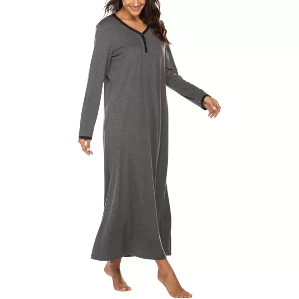 imageEkouaer Womens Long Sleeve Nightgown Full Length Sleepwear Long Sleepshirts Henley Sleep Dress S4XLBmedium Grey