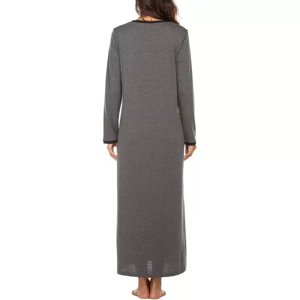 imageEkouaer Womens Long Sleeve Nightgown Full Length Sleepwear Long Sleepshirts Henley Sleep Dress S4XLBmedium Grey