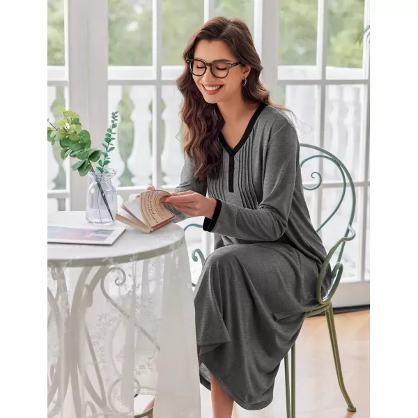 imageEkouaer Womens Long Sleeve Nightgown Full Length Sleepwear Long Sleepshirts Henley Sleep Dress S4XLBmedium Grey