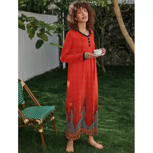 imageEkouaer Womens Long Sleeve Nightgown Full Length Sleepwear Long Sleepshirts Henley Sleep Dress S4XLCred Peacock Feather