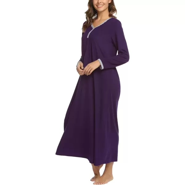 imageEkouaer Womens Long Sleeve Nightgown Full Length Sleepwear Long Sleepshirts Henley Sleep Dress S4XLDark Purple