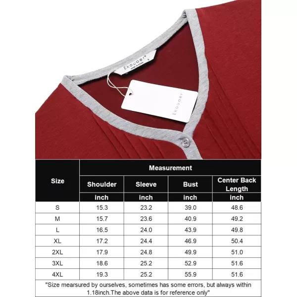 imageEkouaer Womens Long Sleeve Nightgown Full Length Sleepwear Long Sleepshirts Henley Sleep Dress S4XLPink