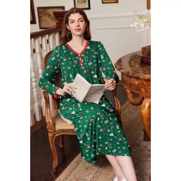 imageEkouaer Womens Long Sleeve Nightgown Full Length Sleepwear Long Sleepshirts Henley Sleep Dress S4XLZchristmas Green