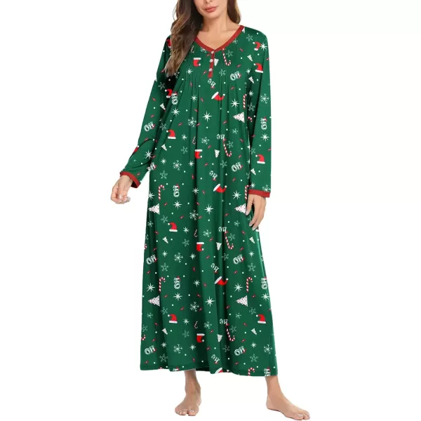 imageEkouaer Womens Long Sleeve Nightgown Full Length Sleepwear Long Sleepshirts Henley Sleep Dress S4XLZchristmas Green