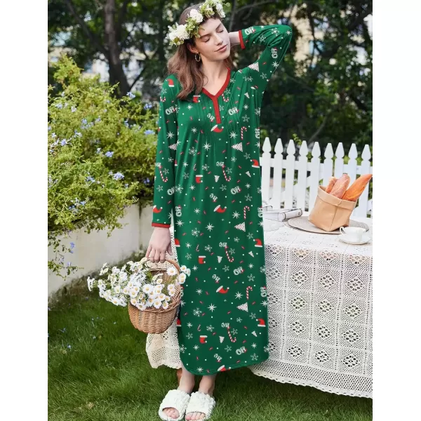 imageEkouaer Womens Long Sleeve Nightgown Full Length Sleepwear Long Sleepshirts Henley Sleep Dress S4XLZchristmas Green