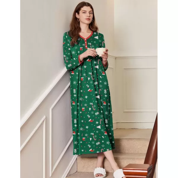 imageEkouaer Womens Long Sleeve Nightgown Full Length Sleepwear Long Sleepshirts Henley Sleep Dress S4XLZchristmas Green