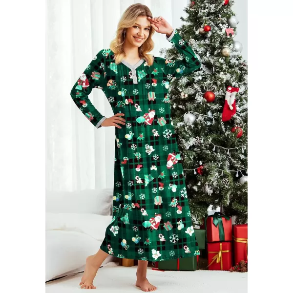 imageEkouaer Womens Long Sleeve Nightgown Full Length Sleepwear Long Sleepshirts Henley Sleep Dress S4XLZgreen Santa